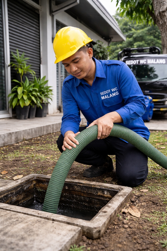 Teknisi Sedot WC Malang sedang bekerja